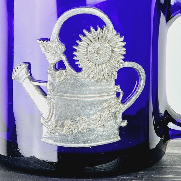 Vintage Cobalt Blue Pewter Flower Watering Pot Coffee Tea Hot Drink Mug, 10 Oz. - Picture 2 of 10